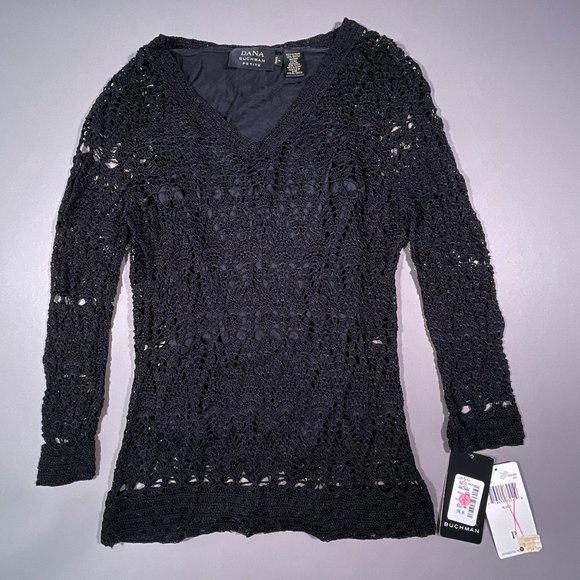 Dana Buchman Hand Crocheted Black Top‎ Size Petite - Picture 1 of 13